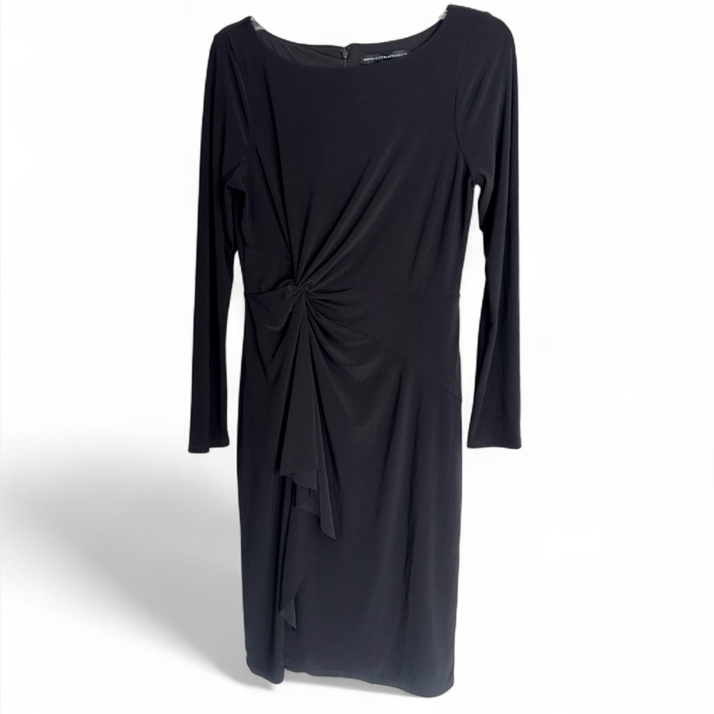 WHITE HOUSE BLACK MARKET Long Sleeve Black Twist Sheath Dress Travel Office | 6